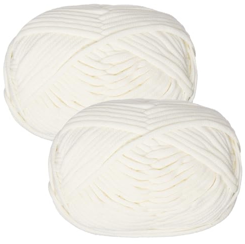 Chunky Yarn for Crochet, 2x50g Cotton Crochet Yarn Thick Wool for Beginners,Easy Amigurumi Crochet Starter Kit Cream Wool