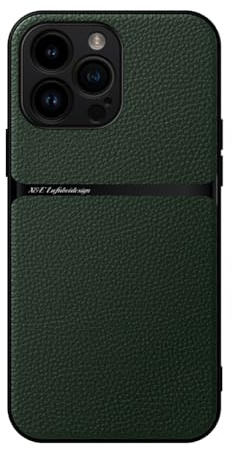 Kepuch Hülle für iPhone 15 Pro Max - Hüllen Case Eingebaute Metallplatte Litschi Grano - Grün