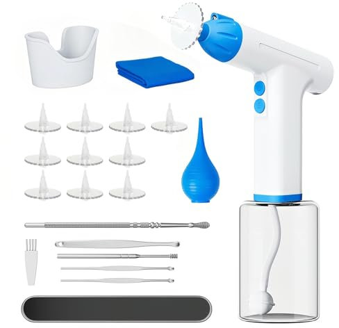 AYBUY Ohrenschmalz Entferner, 3 Reinigungsmodus Einstellungen, Wiederaufladbarer Ohrenreiniger, Sicherer, Ohren Reinigung mit 10 Ohr Tipps, Effektiver Ohrenreiniger für Erwachsene Kinder