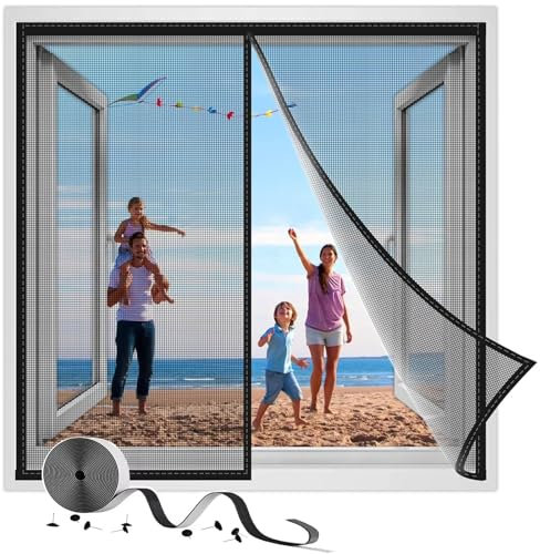Fliegengitter Fenster W75xH180cm, Magnetvorhang DoppelFenster Mückenschutz Ideal für die SchiebeFenster BalkonFenster und TerrassenFenster, Verstärkte Schwarz