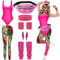 80er 90er Jahre Outfit Damen- Retro Trainingsanzug Workout Kostüm 80er Kleidung Accessoires Frauen mit 80s 90s Clothes Leggings Bauchtasche Stirnband Beinwärmer für Karneval Fasching Mottoparty Kostüm