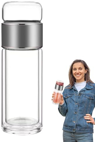 Gwtdtoad Tee Ei Flasche Teeflasche Mit Edelstahl Sieb Und Deckel, Tee Und Wassertrennung Teeflasche Becher Infuser Wasserflasche Glasflasche Für Losen Tee 6,6x6,6x24 Cm