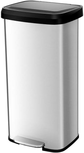 FANTASK 68L Mülleimer Küche, Tretmülleimer mit sanft schließendem Deckel, Silber Abfalleimer aus Edelstahl und Kunststoff, Mülltrennsystem inkl. Desodorierungsfach