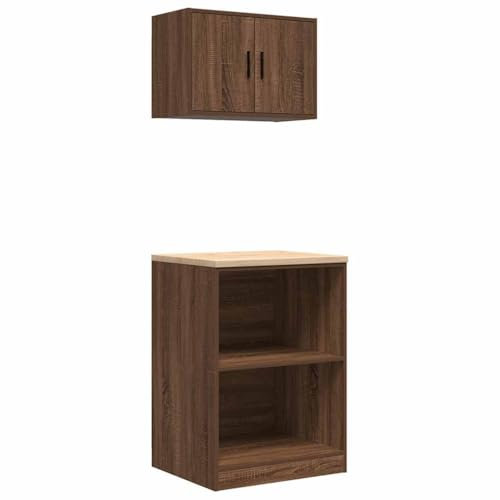 vidaXL Armoires de garage 2 pcs chêne marron bois d'ingénierie, armoire de rangement de garage, armoire de rangement, établi de garage
