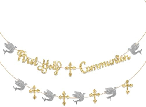 Taufdekorationen, Taufdekorationen, Banner, Silber Gold Glitzer Erstkommunion Taufe Banner, Konfirmation, dekorative Flagge, Wimpelkette für Tauffeiern