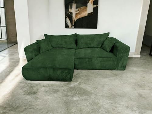 Generisch Ecksofa Berlin 255x160 Cord mit schlaffunktion und bettkasten (Grün, POSO 14, Links)