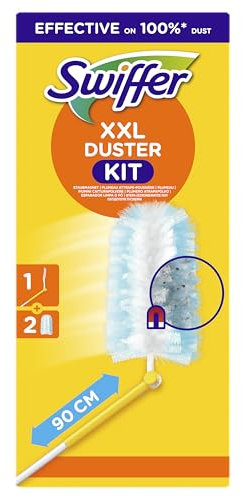 Swiffer Duster Piumini Cattura Polvere, 1 Manico XXL e 2 Piumini, Cattura e Intrappola Polvere e Sporco, Raggiunge I Punti più Difficili della Casa, Maxi Formato