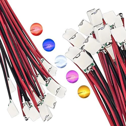 GERUI 50 Stk Mikro LED Dioden, Warmweiß, rosa lila, blau, rot, weiß | Für DIY, Modellbau, Modelllayout, Dekor, 0805 SMD gelötete Mini LED Leuchtdiode, 20mA, 16CM länge Mikrolitzenleitungen