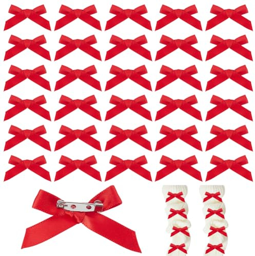 HOBBIESAY Lot de 50 broches à nœud rouge - Accessoires mignons pour femmes Cadeaux DIY Vêtements Décoration de vêtements