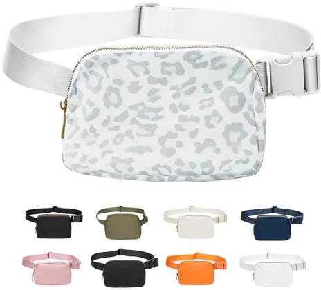 JENCVNL Bauchtasche Damen Gürteltasche Herren, Nylon Hüfttaschen Mode Brustbeutel Umhängetasche Crossbody Bag mit verstellbarem Riemen für Laufen Wandern Training Reisen (Weiß Leopard)