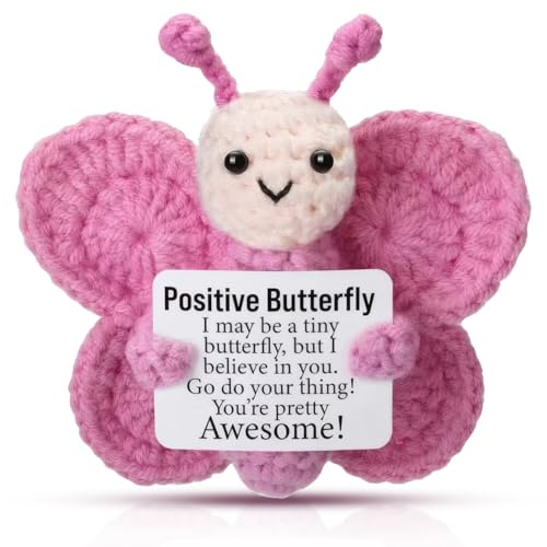 BDBFPAN Emotional Support Kuscheltier, Positive Pinke Häkel-Schmetterling Geschenk für Paare, Niedliches Dekorationselement für Auto Und Schreibtisch
