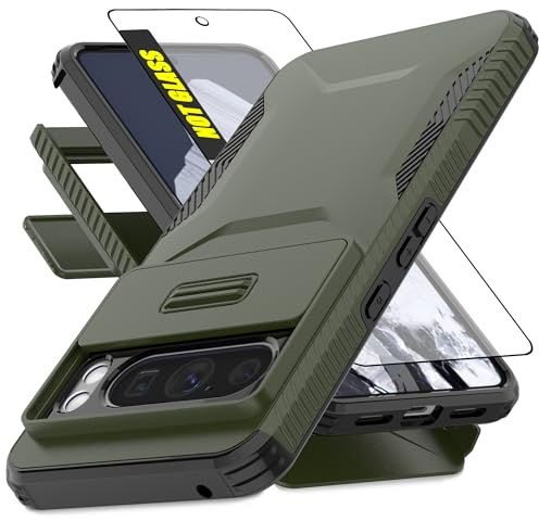 AWZHYDT for Google Pixel 8 Pro 5G Case with Built-in Slide Camera Cover & Screen Protector, [2 in 1] Heavy Duty Rugged Shockproof Protective Cover for Google Pixel 8 Pro 5G(Pine Green)