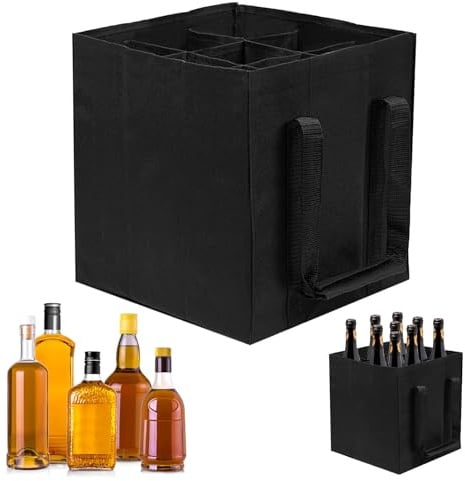 PetGlimmer Flaschentasche 9 Flaschen, Reißfester Flaschenkorb mit Klettband | Handtasche Getränketasche, Faltbare Flaschen Tasche Faltbarer Flaschenträger Wasserflaschen Trennwänden für Wein