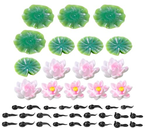 Homoyoyo Decoración para Estanques Miniatura con Figuras de Ranas Renacuajos y Flores de Loto Artificiales de Resina Plantas Flotantes para Acuarios y Jardines Exteriores