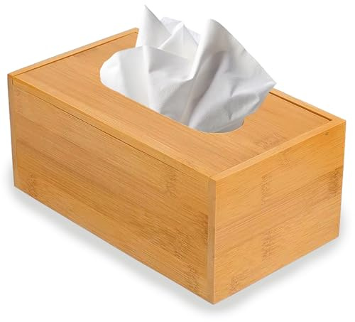 PECZEKO Kosmetiktuchbox, aus Bambus, Box für Kosmetik & Taschentücher, Tücherbox nachfüllbar (Natur, 23.6 cm)