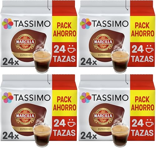 Tassimo Cápsulas de Café Marcilla Espresso | 24 Cápsulas Compatibles con Cafetera Tassimo (Paquete de 4)