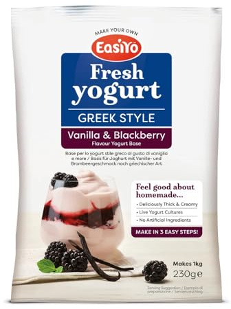 Easiyo Greek Style Vanilla & Blackberry Flavoured Yogurt Mix Sachet 230g For Use With EasiYo Yogurt Makers