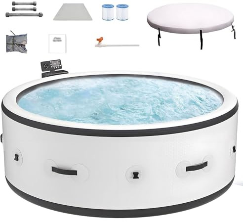 Spa Gonflable, Bain à remous Gonflable, Max. Temp. 40°C/104°F, 4-6 Personnes, Cartouches filtrantes gonflables pour Spa, pour terrasse, Jardin et espaces extérieurs 4-6 Personnes