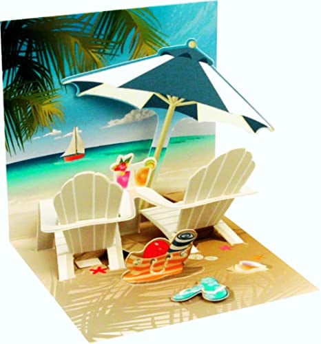 Pop UP 3D MINI Karte Urlaub Geburtstag Grußkarte Beach 7,6x7,6cm