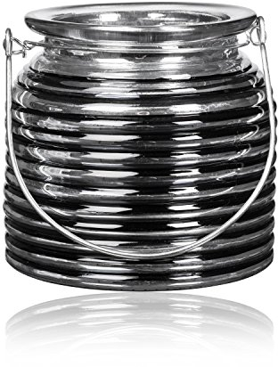Sandra Rich, Glas- Laterne Black Relief Silber verspiegelt mit Rillen in SCHWARZ, 10,5 cm. 9153-10-94