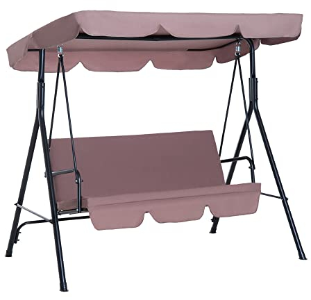 Outsunny Hollywoodschaukel Gartenschaukel Schaukelbank 3-Sitzer mit Dach Stahl Braun 172 x 110 x 153 cm