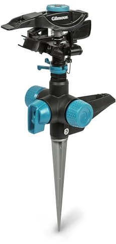 Gilmour 821933-1001 Circular Sprinkler-Adjustable (5,800 sq. ft.), Medium Duty Circula Spike, Black/Aqua