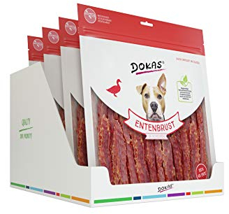 DOKAS Getreidefreier Premium Snack in Streifen für Hunde – Aus Entenbrustfilet, 900 g (4er Pack)