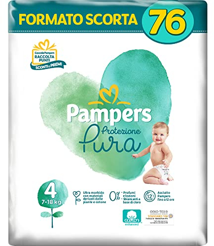 Pampers Naturello, 76 Windeln mit Baumwolle und natürlichen Materialien aus Pflanzen, 0% Parfüm, Größe 4 (7-18 kg)