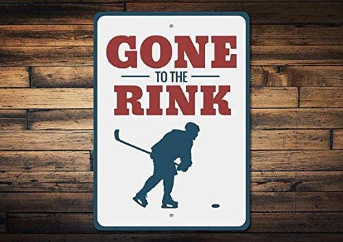 Lilyanaen Metallschild aus Aluminium, Eisbahn-Schild, Hockey-Spieler-Schild, Hockey-Dekor, Hockey-Mann, Höhlenschild, Hockey-Liebhaber, Geschenk, Hockey-Schild für drinnen und draußen, 30,5 x 20,3 cm