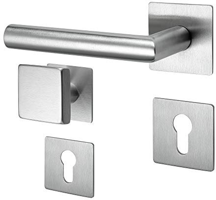 ck-türbeschläge Drückergarnitur New Orleans Q | 3 mm Magnet-Flachrosette | festdrehbare Lagerung | V2A Edelstahl matt | WE mit Flachknauf (DIN Links)