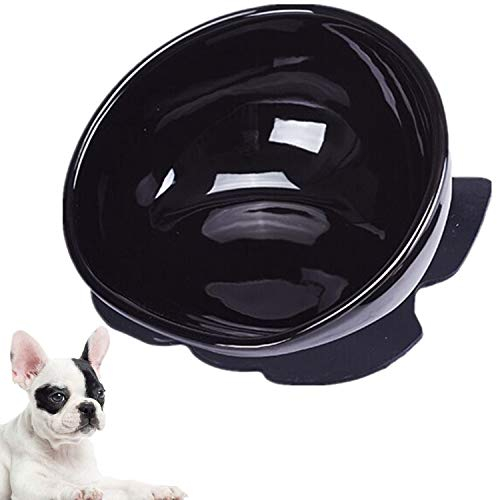 JYHY Bulldog Futternapf aus Keramik, für Hunde und Katzen, breite Öffnung, steril, geneigt, mit Rutschfester Gummimatte (Schwarze Schale(1.5 Cup))