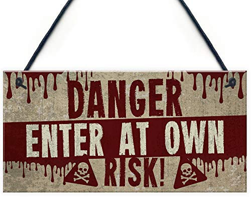 RED OCEAN Keep Out Sign Hanging Door Sign For Boys Bedroom Man Cave Gamer Sign Halloween Sign