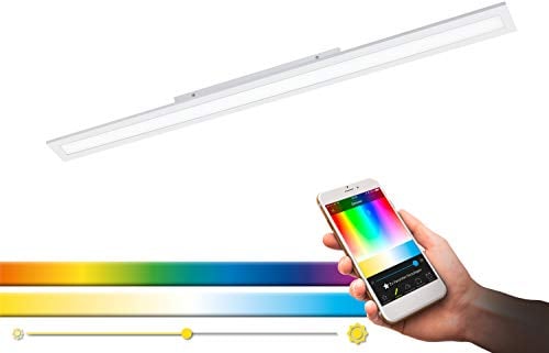 EGLO connect LED Deckenleuchte Salobrena-C Panel, Smart Home Deckenlampe, Material: Aluminium, Kunststoff, Farbe: Weiß, 119,5x10 cm, dimmbar, Weißtöne und Farben einstellbar