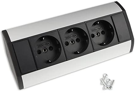 Möbel-Steckdose mit 3x Schuko - hochwertige Ecksteckdose aus Aluminium ideal für Arbeitsplatte, Tischsteckdose oder Unterbausteckdose Steckdosenelement Küchensteckdose