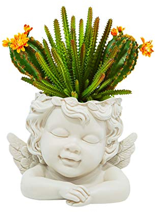 Pflanzen Topf 15cm Engel Kopf Flache Oberfläche Blumenhalter Vase Harz Puppe Gesicht Pflanzer Tabletop Sukkulente Pflanzen Container Topf mit Drainage Loch für Home Decor Mittelstücke