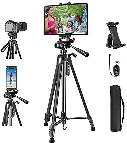 Camera Tripod for iPad iPhone, Tablet Tripod Stand Mount Holder 60inch Height with Remote for 3.5 to 13.5in Tablet Phone, iPad Pro Air Mini 12.9 11 Surface Galaxy, iPhone,DSLR,DV Video Camcorder