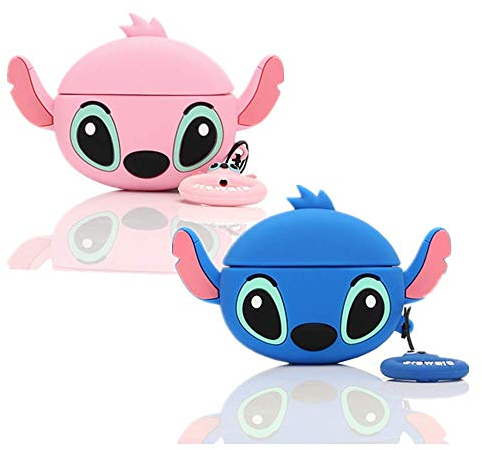 YIGEYI Silikon Hülle Kompatibel mit Airpods Pro Funny Cute 3D Cartoon Case Cover[2er Pack][DSN Zeichentrickserie] (Big Ear Stitch/Angel)