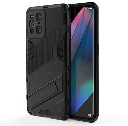Liner Hülle für Oppo Find X3 Pro, [Militärische Stoßfest Case] Ultra Dünn Harter PC Sanft TPU Schutzhülle Handyhülle mit Stabilem Faltbar Ständer für Oppo Find X3 Pro - Schwarz