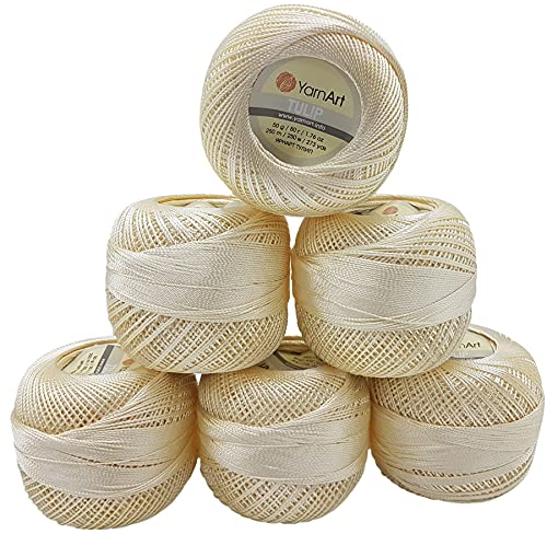 YarnArt Tulip 6 x 50 gr. Paket, Seide Mikrofaser Satin Garn Brillante Glänzend (Creme 402)