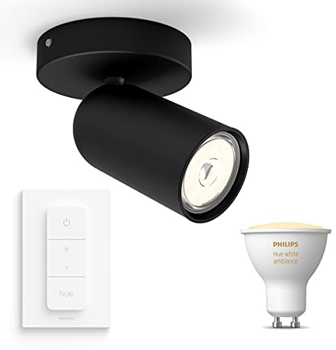 Philips Hue Pongee Aufbaustrahler (Schwarz) - 1-Flammig - Warm/Kaltweiß | Inkl. Hue Dimmer Switch - Wand- oder Deckenstrahler - GU10 - Hue White Ambiance