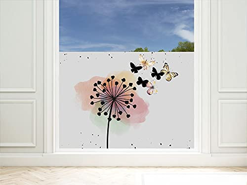 GRAZDesign Sichtschutzfolie Bunte Pusteblume mit Schmetterling, Fensterfolie für Wohnzimmer, Küche, Büro, Blickdicht und lichtdurchlässig / 110x57cm