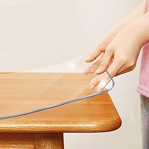 Zlovne Mantel Transparente de Plástico De 1,2 mm,Borde Biselado de 60°,Protector de Mesa Rectangular,PVC Impermeable Oficina Escritorio Mesa Cristal Mantel Protector (90x140cm/35x55inch)