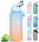 Water Bottle 2L BPA Free Sport Drinks Jug with Time Marking & Lock Cover, Leak Proof 2 Liters Water Bottle with Portable Handle, Blue Water Canteen Bottle