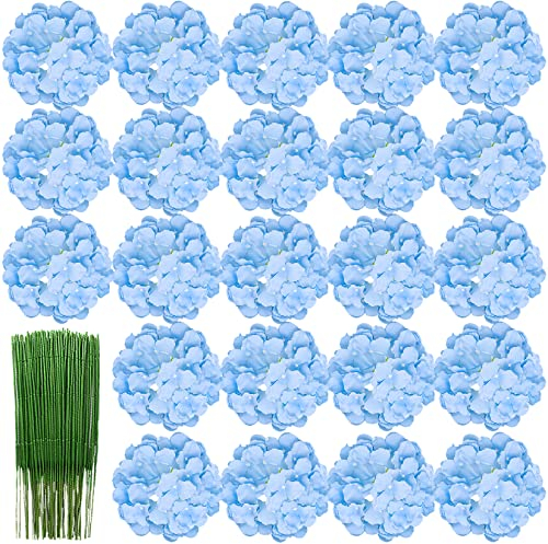 HinyoCo 28 Pz Ortensie Artificiali con steli, Ortensia di Seta Fiori Finti per Matrimonio Home Office Party Café Decorazione, centrotavola, composizioni Floreali (Blu chiaro)