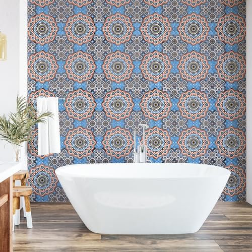ABAKUHAUS Ancien Papier peint autocollant pour la maison, Carreaux de céramique marocaine, Accent de salon et de cuisine auto-adhésif, 33 cm x 250 cm, Multicolore