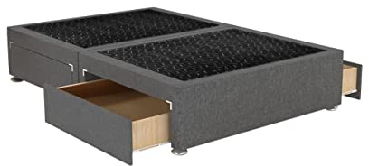GHOST BEDS Reinforced Divan Platform Base with 2 Drawers Footend *Colours Available (Grey Linen, 4ft Small Double)
