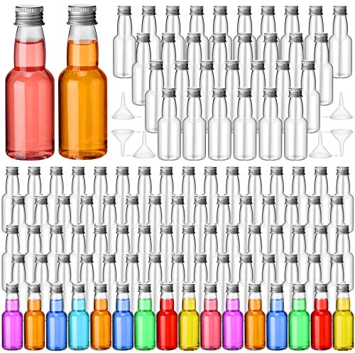 120 Pcs Mini Liquor Bottles Airtight Shot Miniature Empty Plastic Alcohol Spirit Shot Bottles with Funnels for Party Favors, Weddings(2 oz,Silver)