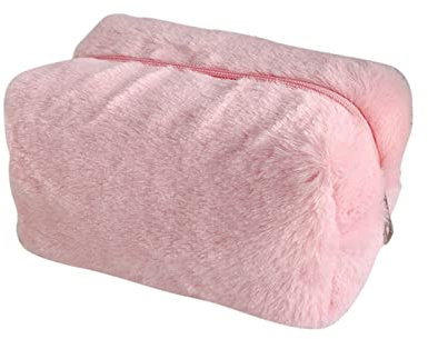 AZURAOKEY Sac Cosmétique en Peluche - Grande Capacité Trousse de Maquillage et Toilette Souple - Couleur Unie pour Femme