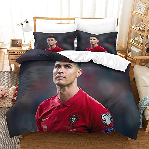 WINUO Fußball-Stars CR7 Bettwäsche Sets 135x200cm,Schlafkomfort Bettbezug mit 2 Kissenbezug 50 x 75cm Mikrofaser,3-Teiliges Set