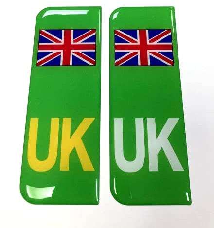 Green Zero Emissions Union Jack UK Vehicle Number Plate Stickers - DOMED GEL